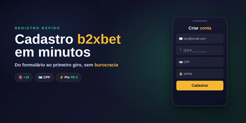 Tela de cadastro da b2xbet com campos de e-mail, telefone, CPF e senha
