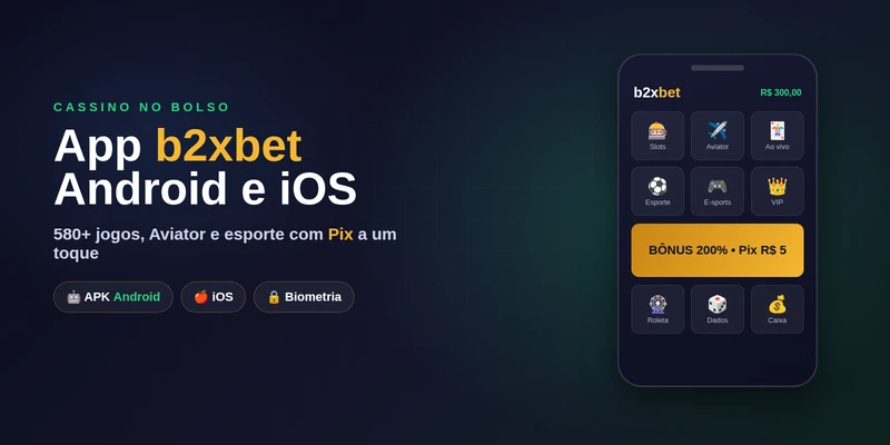 Tela do app b2xbet no celular com cassino, Aviator, esportes e caixa via Pix